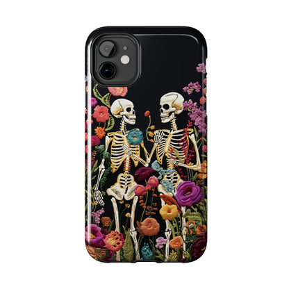 Love Halloween Skeletons Embroidery iPhone Case | iPhone X to iPhone 14 Pro Max