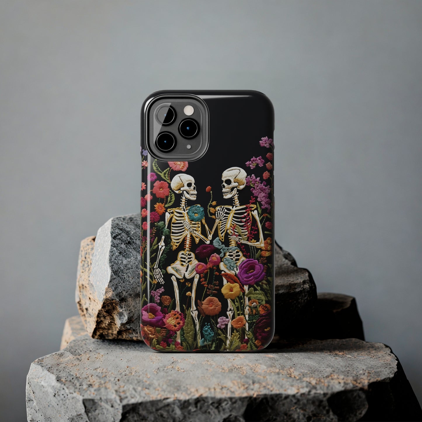 Love Halloween Skeletons Embroidery iPhone Case | iPhone X to iPhone 14 Pro Max