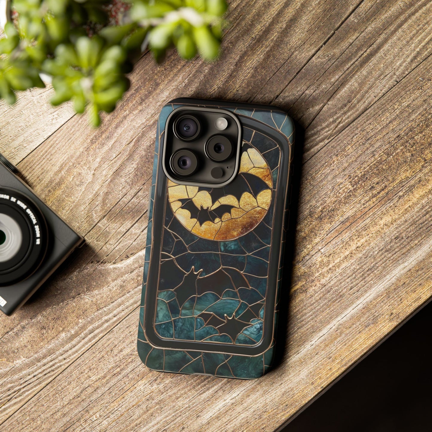 Halloween Phone Case Bats Stained Glass Style Spooky Moon Phone Cover