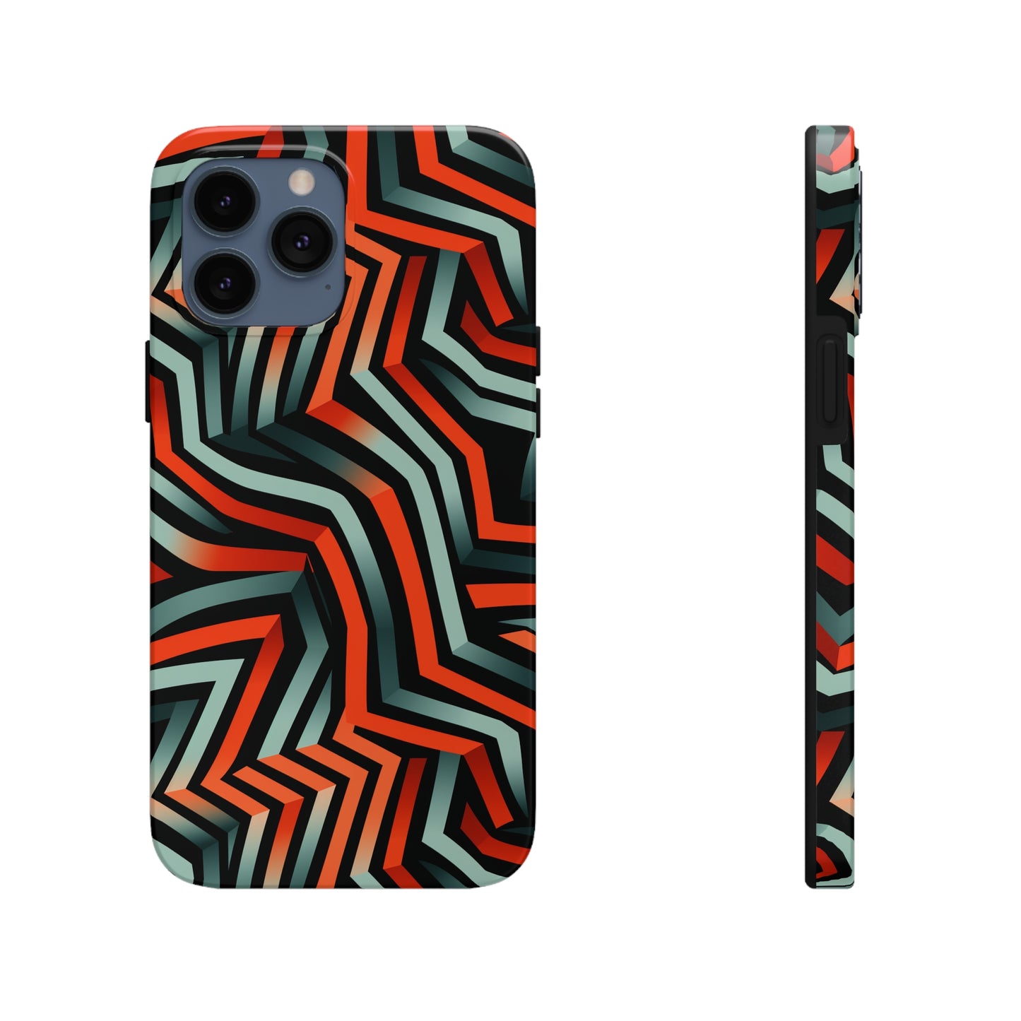 Abstract Wave Pattern Black, Blue, and Orange Psychedelic Tough iPhone Case | Embrace Vibrant Style and Reliable Protection