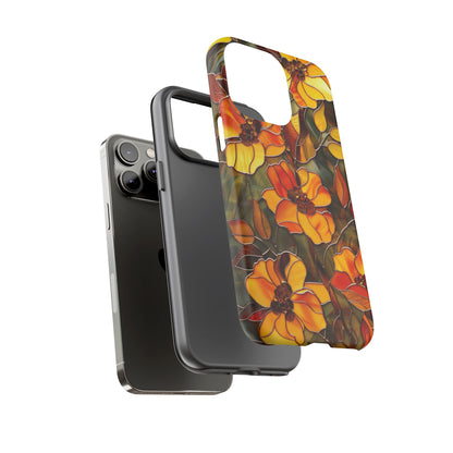 Orange Floral Phone Case Stained Glass Style