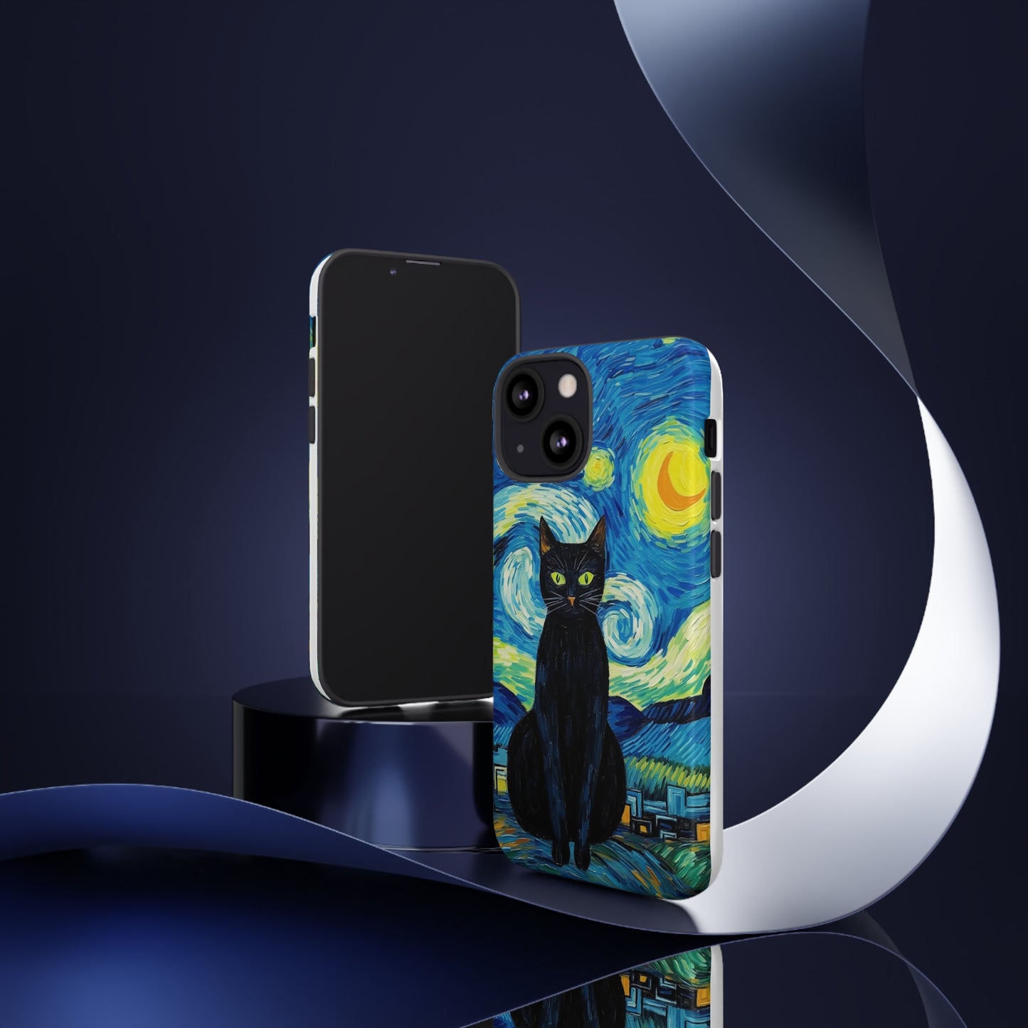 Starry Night Van Gogh Black Cat iPhone, Samsung Galaxy, Google Pixel  Case | Embrace Artistic Whimsy and Feline Charm