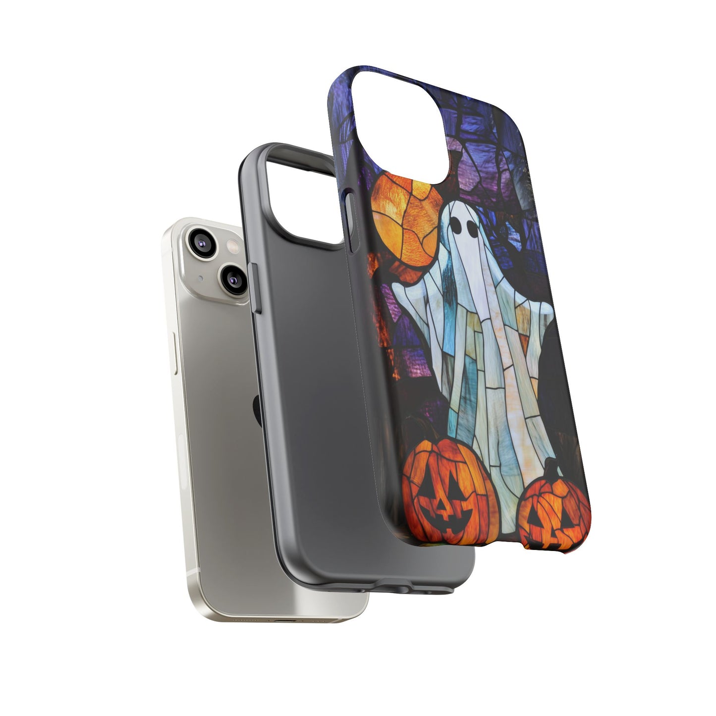 Stained Glass Halloween Ghost and Jack-o'-Lanterns Phone Cover