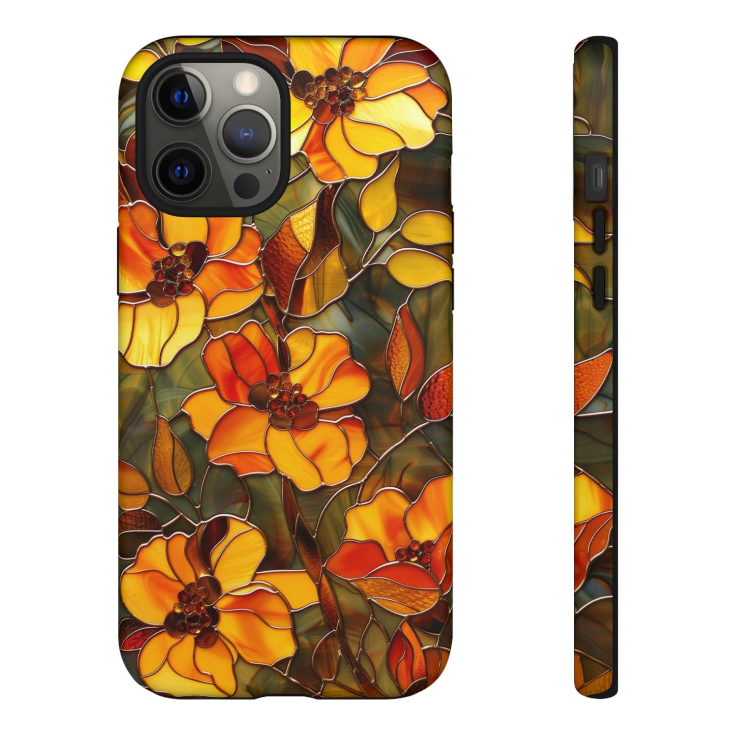 Orange Floral Phone Case Stained Glass Style