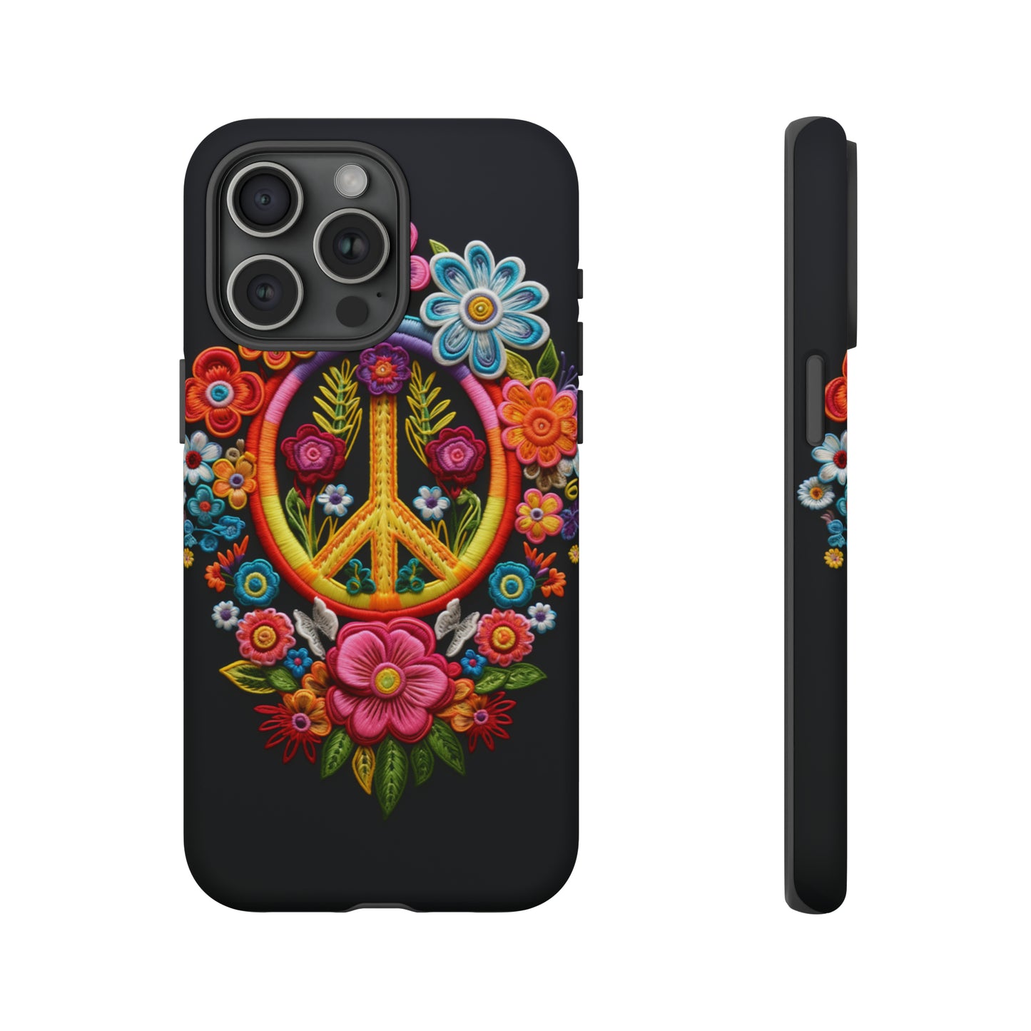 Peace Sign Embroidery Floral Hippie Style Phone Case