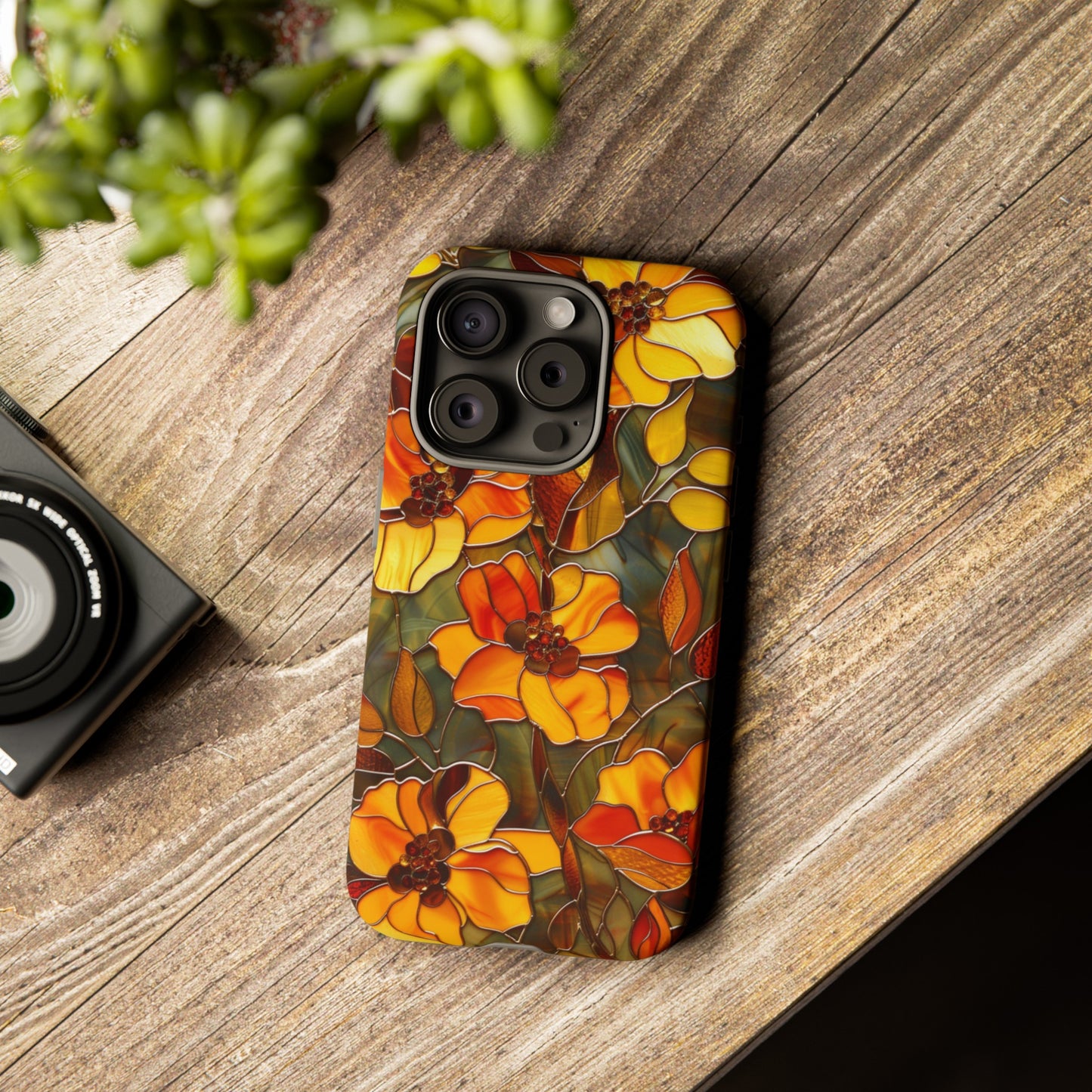 Orange Floral Phone Case Stained Glass Style