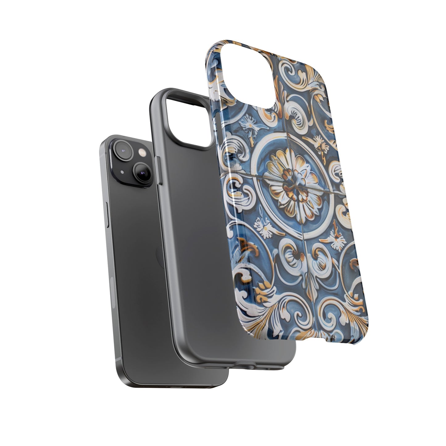 Azulejo Porcelain Blue & Creamy White Tile Mediterranean Design Phone Case