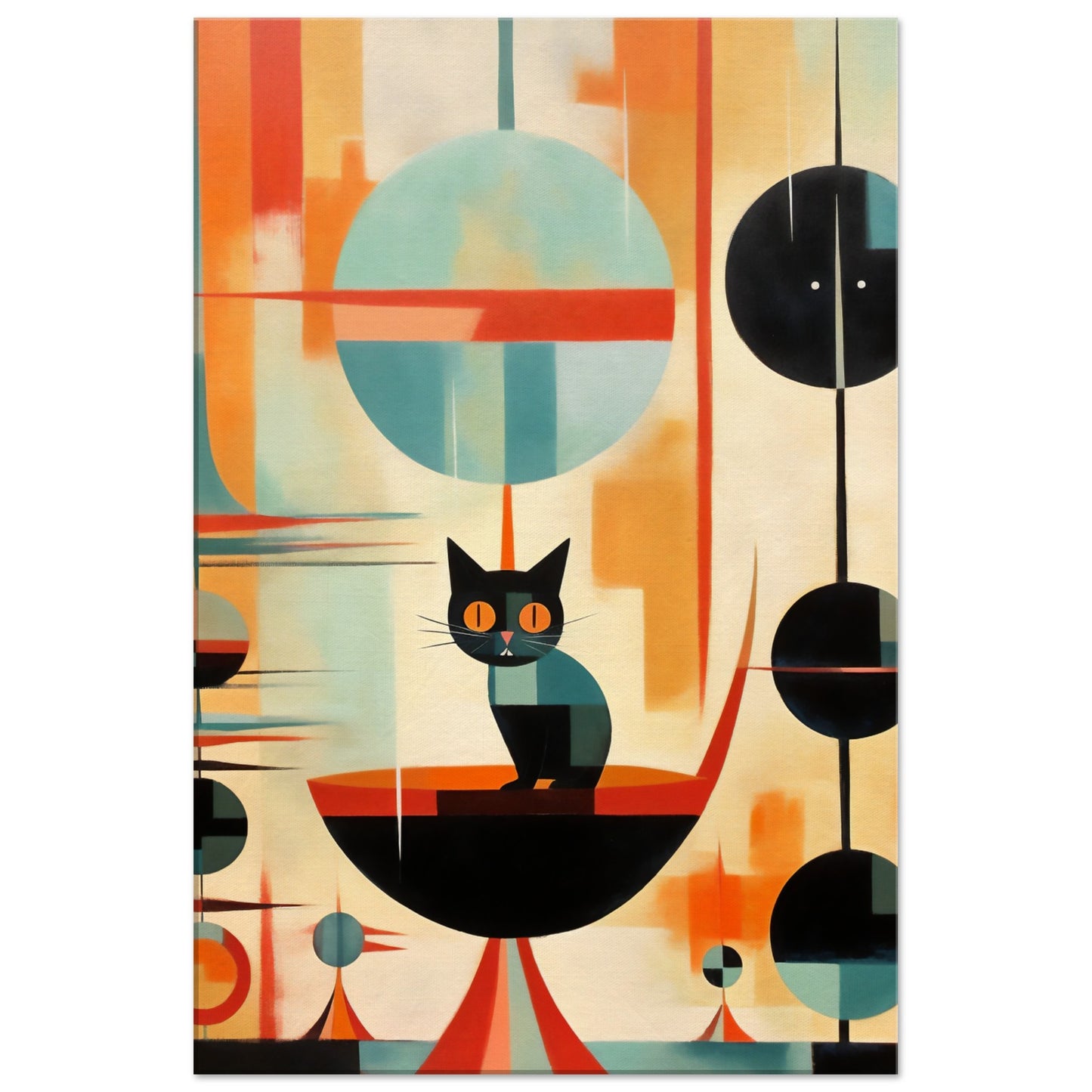 Atomic Cat Mid Century Canvas Print | Retro-Inspired Wall Art