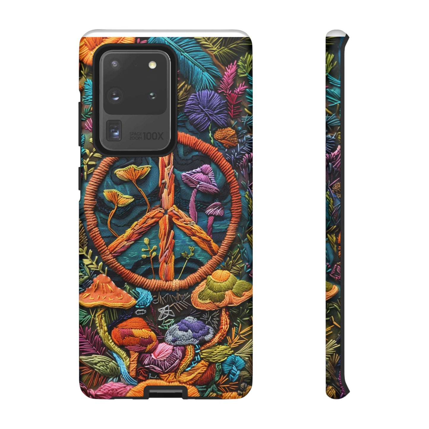 Embroidery Style Magic Mushrooms and Peace Sign Phone Case