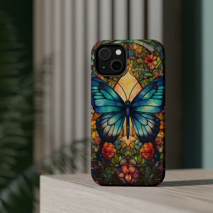 Butterfly Stained Glass MagSafe iPhone Case | Floral Aesthetic Art Retro Phone Tough Case iPhone 14 Plus 13 12 7 8 SE Hippie Boho Style