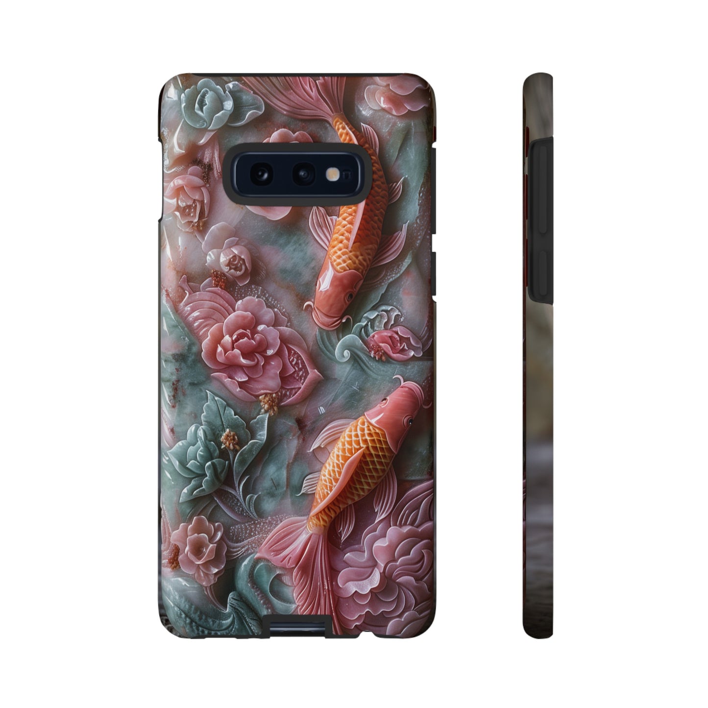 Pink Marble Fish Asian Jade Carving Koi Art Phone Case