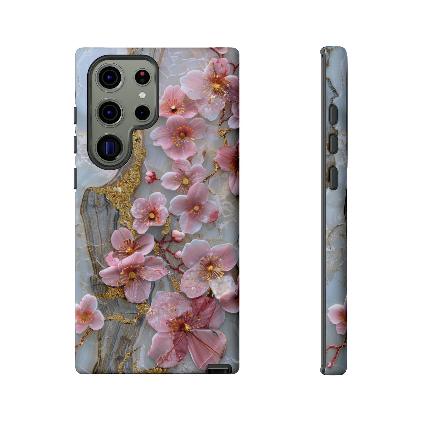 Pink Forget Me Nots Gold Floral Phone Case