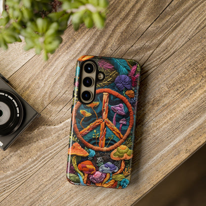 Embroidery Style Magic Mushrooms and Peace Sign Phone Case