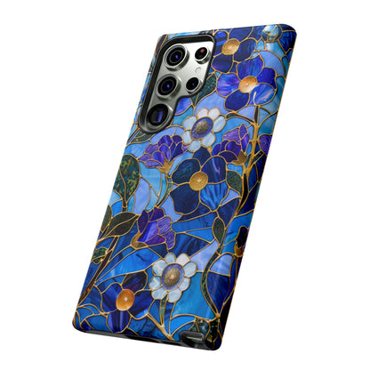 Blue Floral Stained Glass Gold Inlay Wild Flowers Phone Case