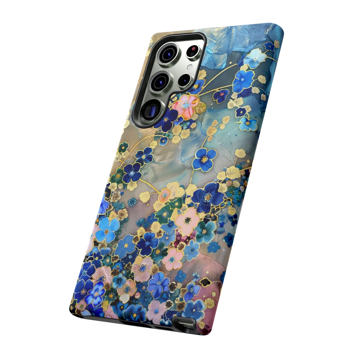 Forget Me Nots Gold Color Splash Floral Design Phone Case