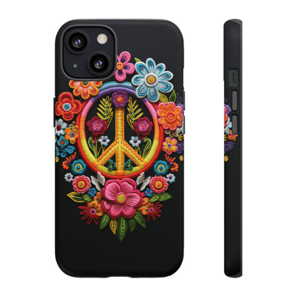 Peace Sign Embroidery Floral Hippie Style Phone Case