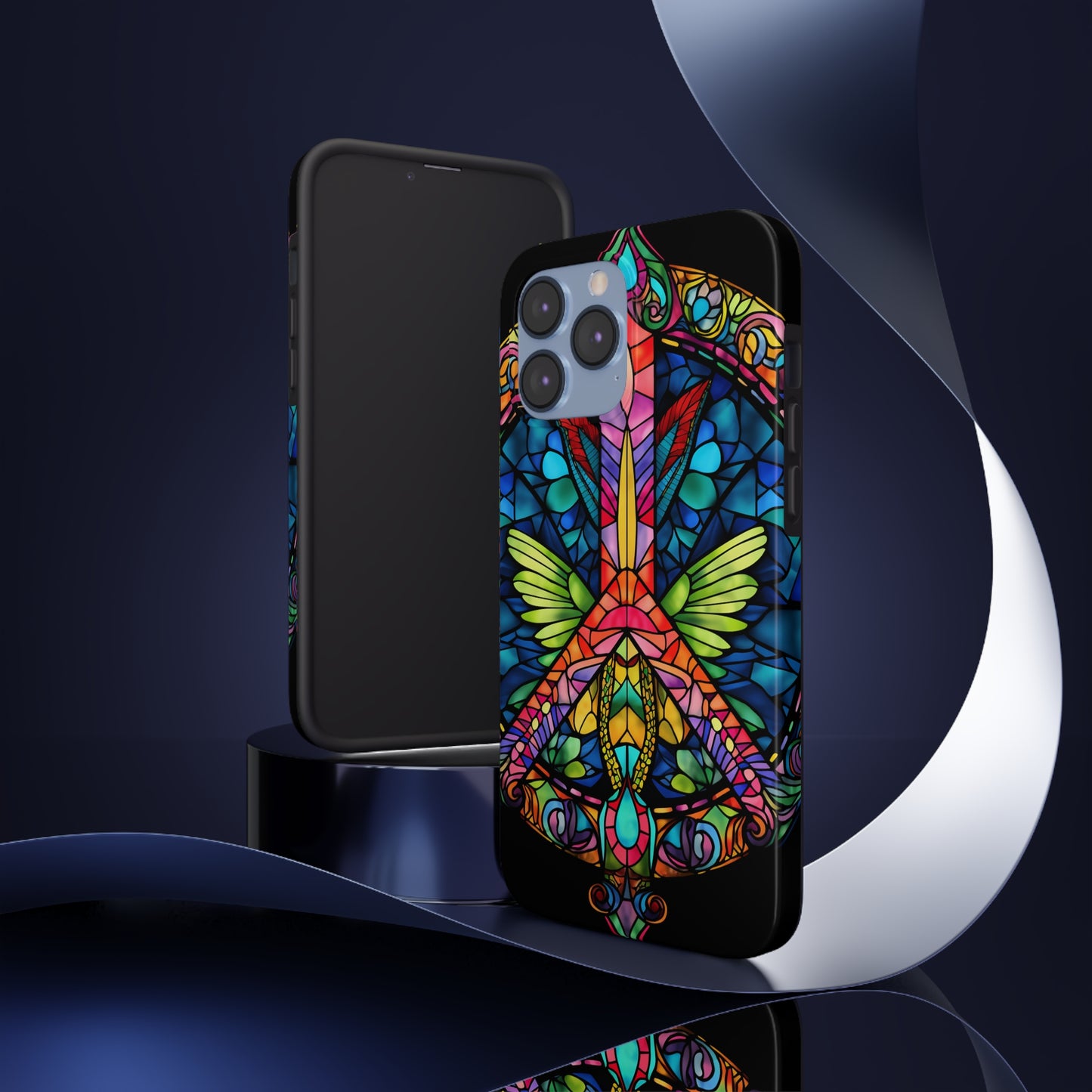 Peace Stained Glass Tough iPhone Case | Trippy Psychedelic Art Flowers Floral Aesthetic Retro iPhone 14 Plus 13 12 7 8 Se Trendy Hippie Boho