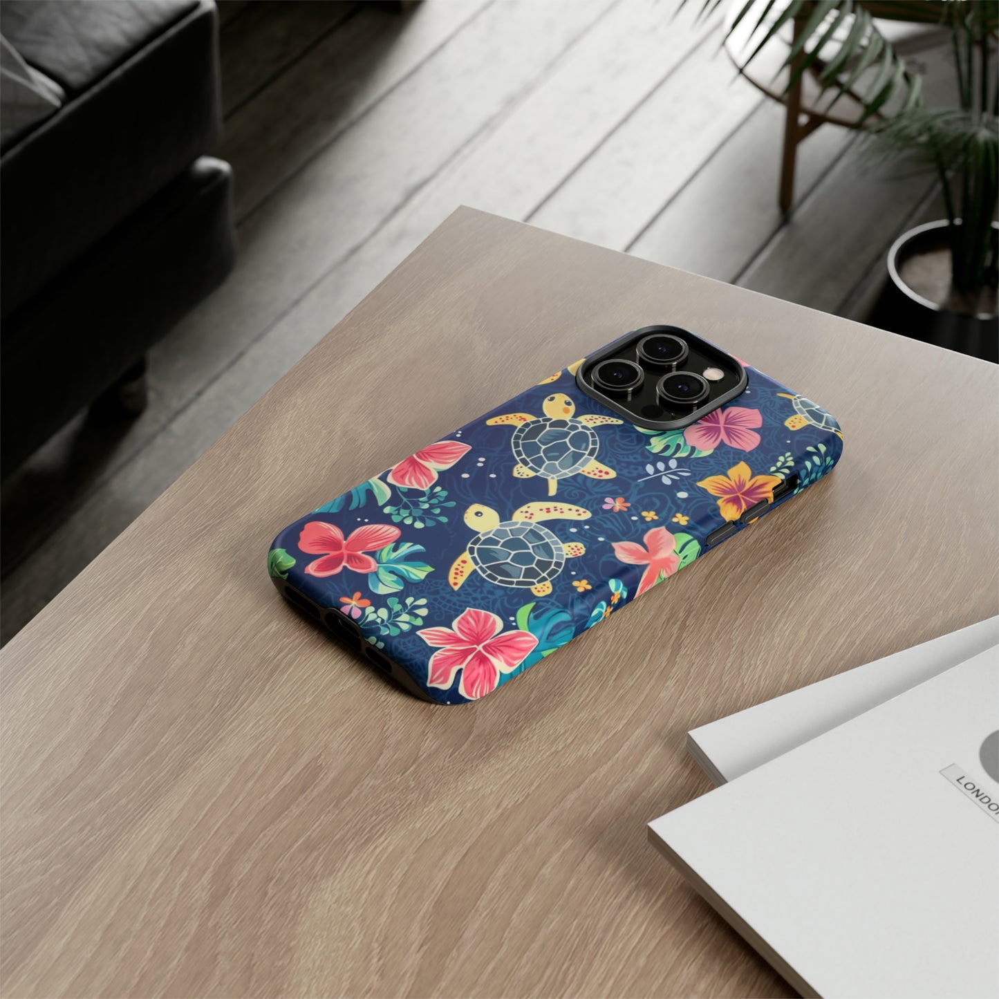 Undersea Floral Blue Sea Turtle Phone Case