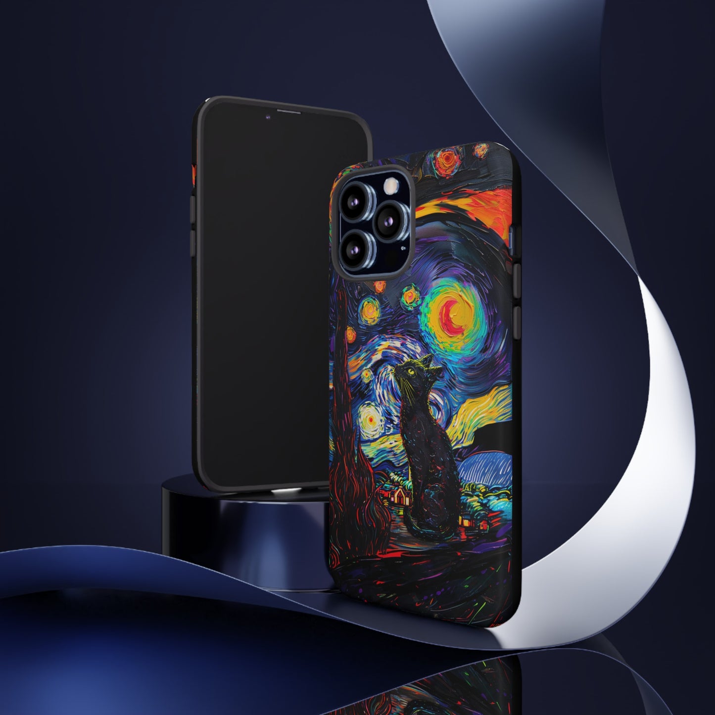 Starry Night Black Cat Van Gogh Painting Art Phone Case