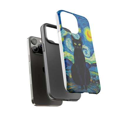 Starry Night Van Gogh Black Cat iPhone, Samsung Galaxy, Google Pixel  Case | Embrace Artistic Whimsy and Feline Charm