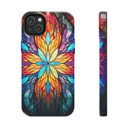 Stained Glass Tough iPhone Case | Trippy Psychedelic Colorful Flowers Floral Aesthetic Retro iPhone 14 Plus 13 12 7 8 Se Trendy Hippie Boho