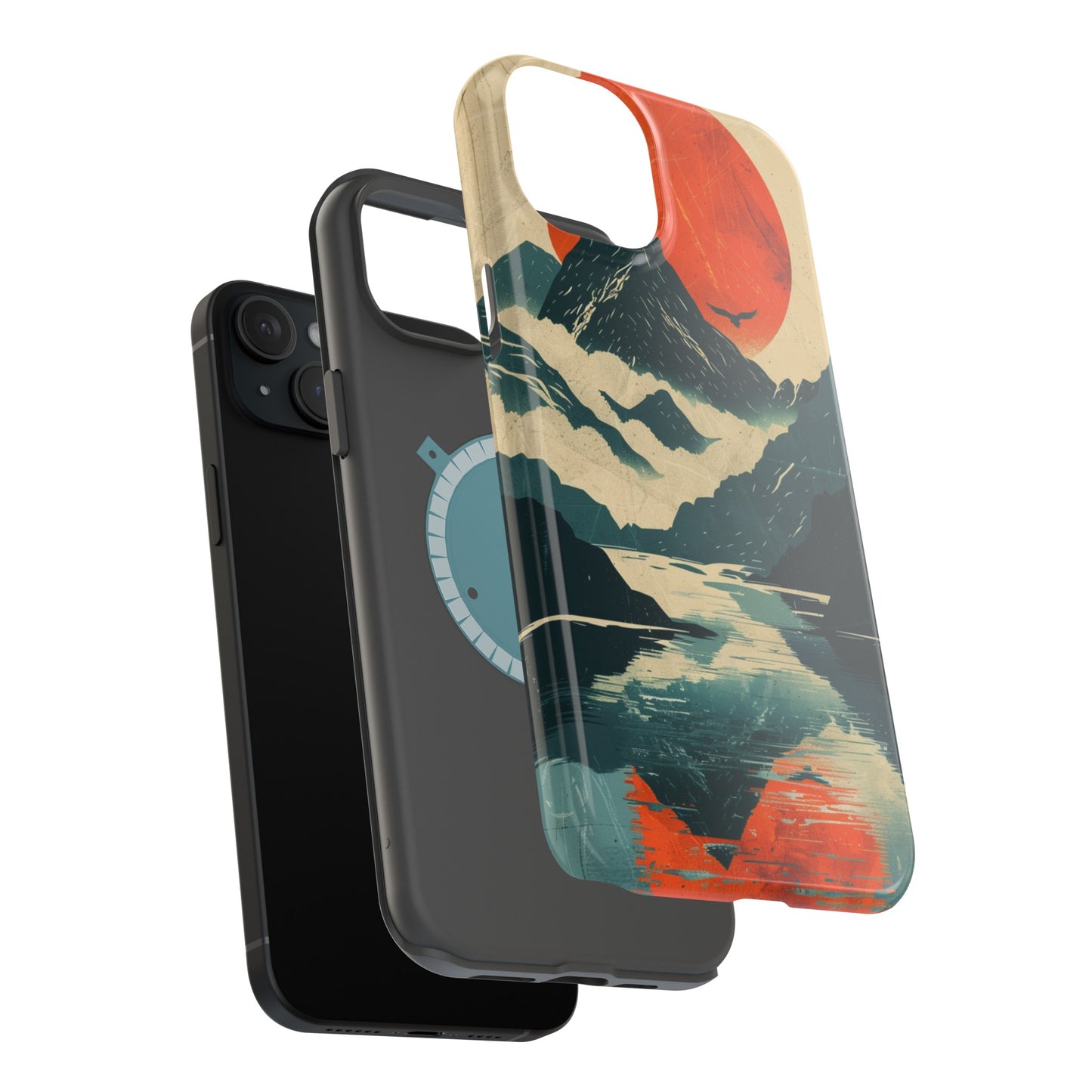 Retro iPhone Case Mountain Sunset Lake Reflection MagSafe Phone Case