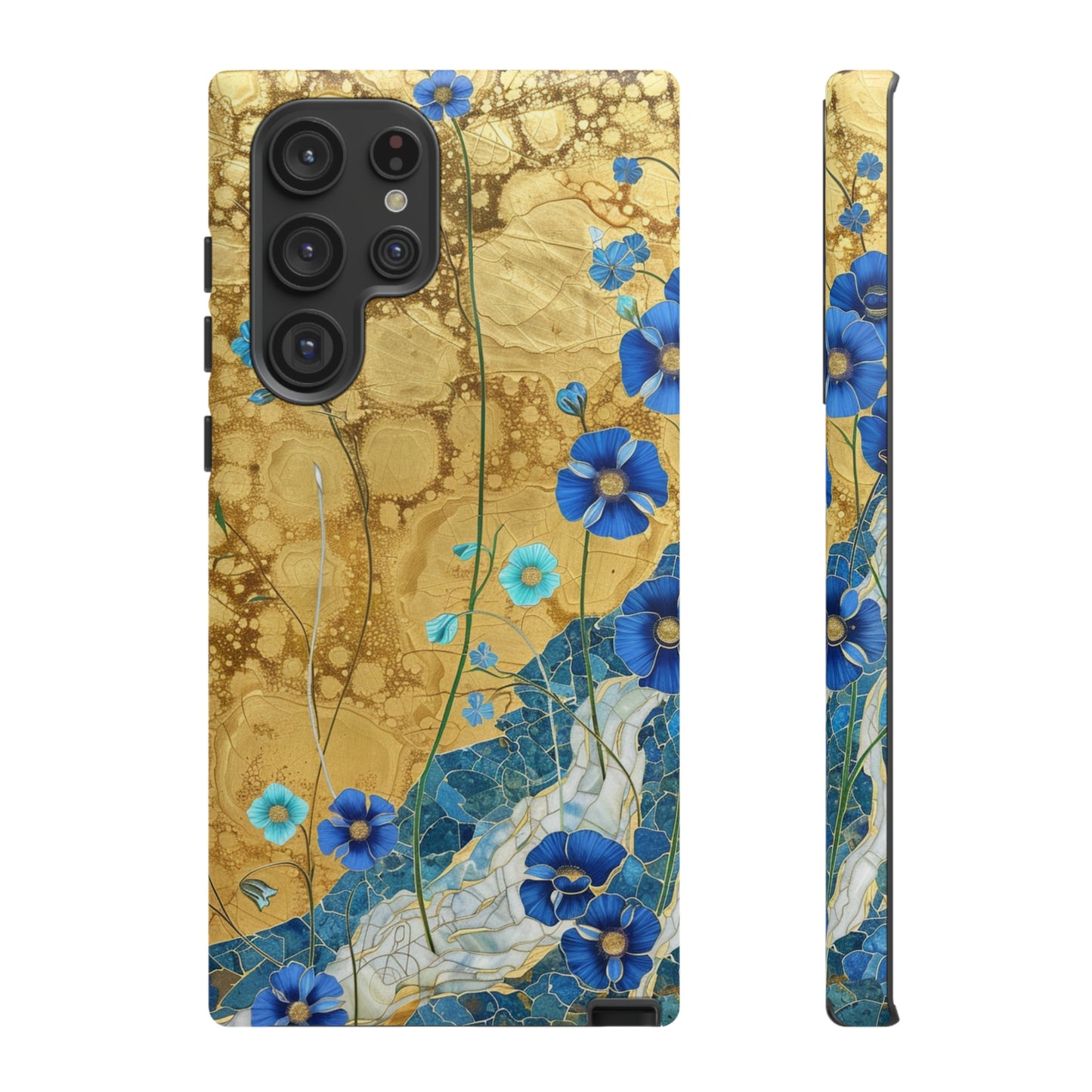 Forget Me Nots Gold Color Splash Floral Design Phone Case