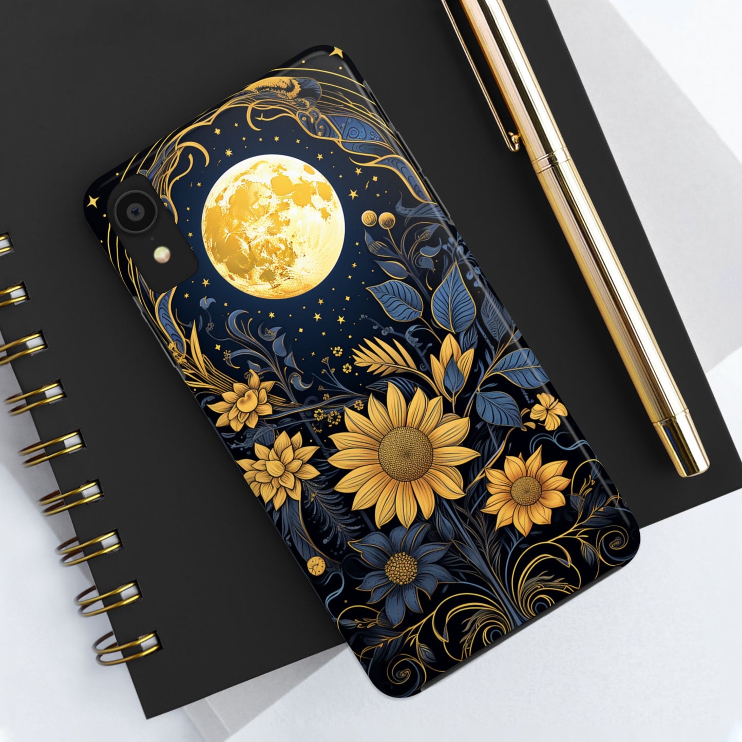 Starry Night Boho Meets Cottagecore: Floral Sun, Moon & Stars iPhone Case