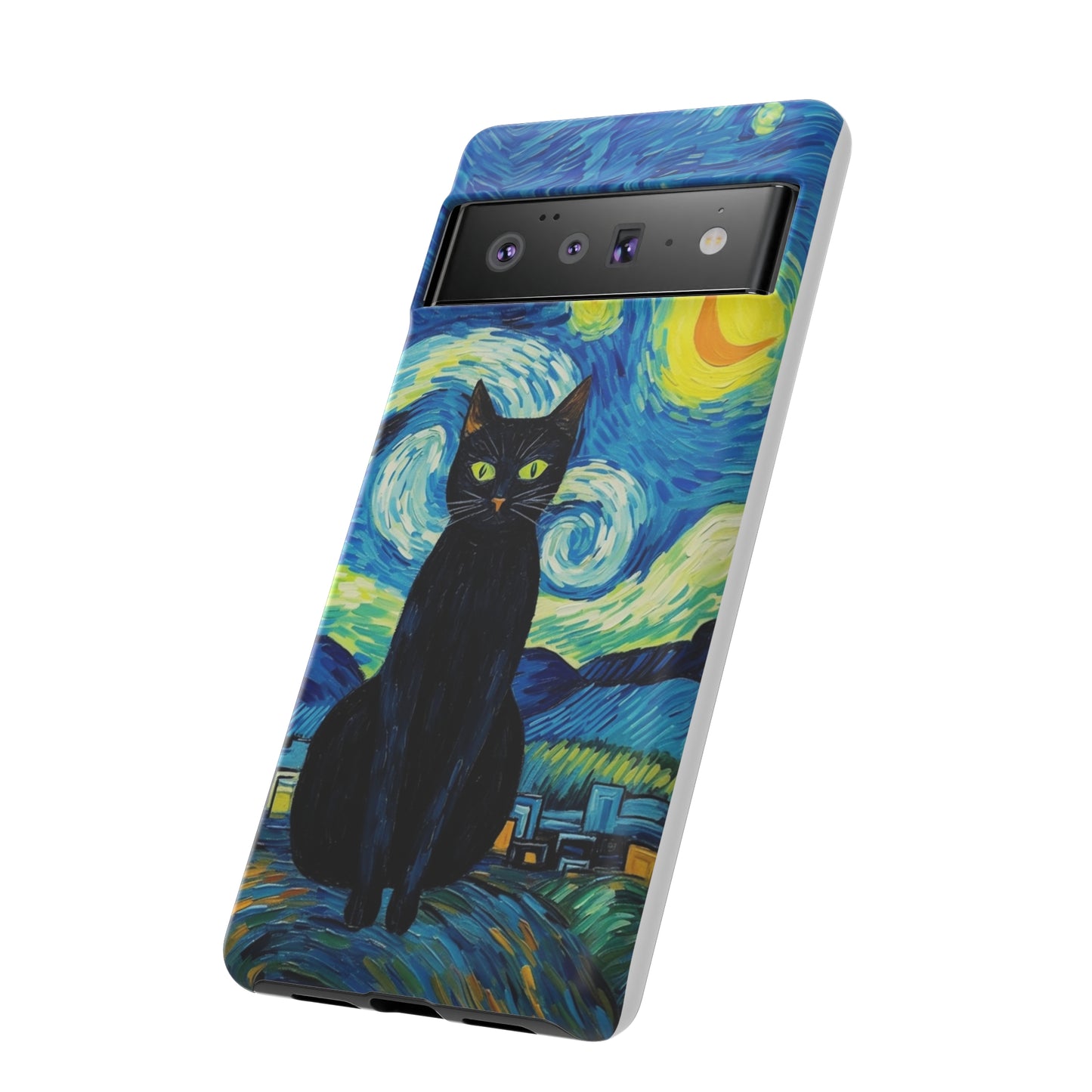 Starry Night Van Gogh Black Cat iPhone, Samsung Galaxy, Google Pixel  Case | Embrace Artistic Whimsy and Feline Charm