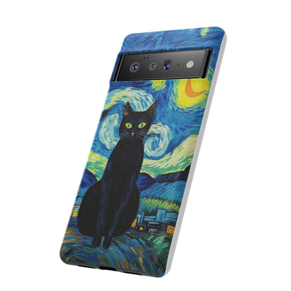 Starry Night Van Gogh Black Cat iPhone, Samsung Galaxy, Google Pixel  Case | Embrace Artistic Whimsy and Feline Charm