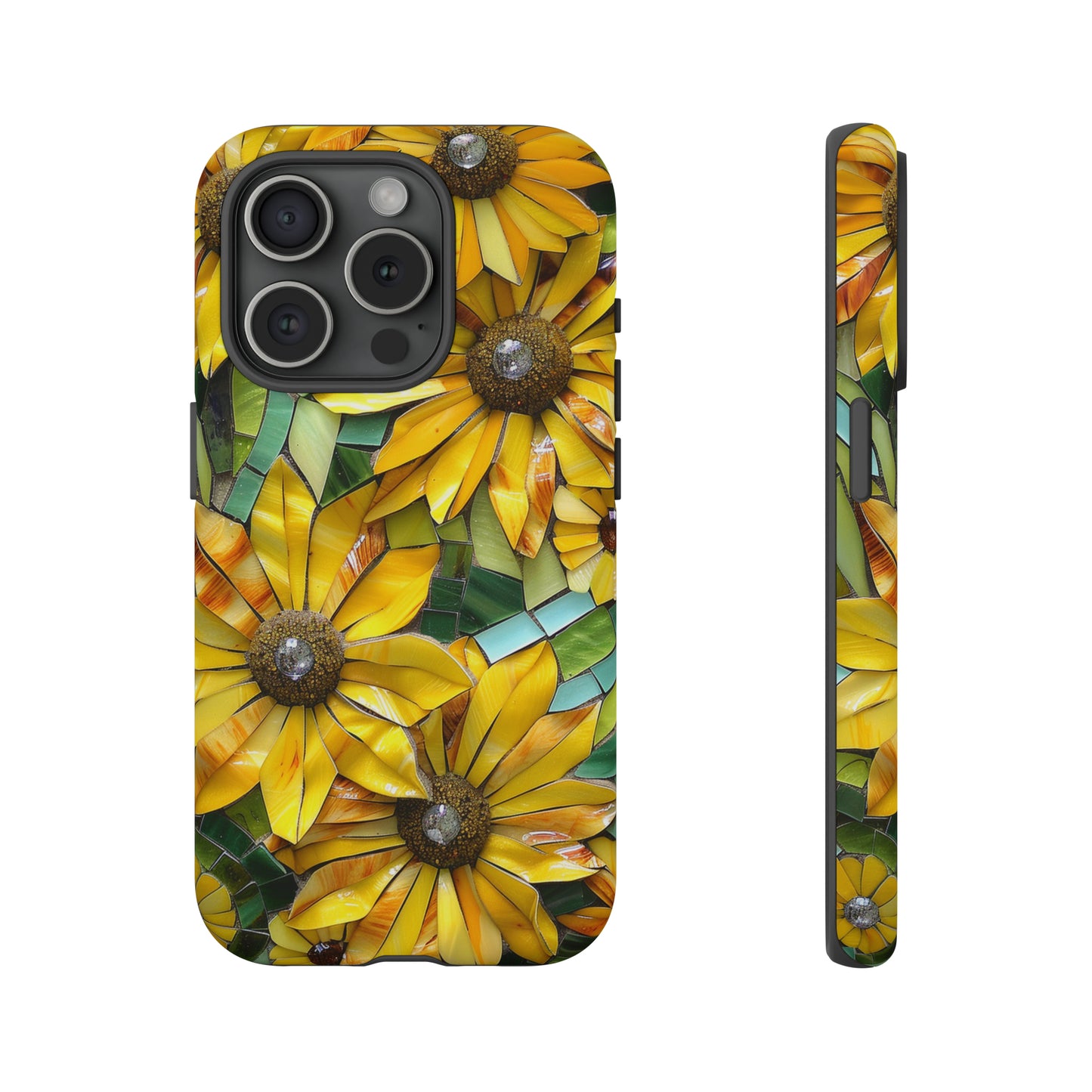 Yellow and Gold Daisy Mosaic Stained Glass Phone Case for iPhone 15, 14, Pro Max, 13, 12 & Samsung Galaxy S23, S22, S21, Google Pixel