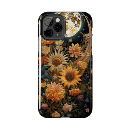 Celestial Charm: iPhone Case with Boho Cottagecore Fusion of Floral, Sun, Moon & Stars