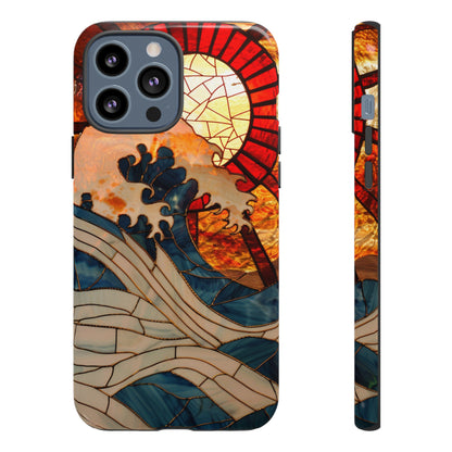 Japanese Rising Sun Phone Case Stained Glass Ocean Wave