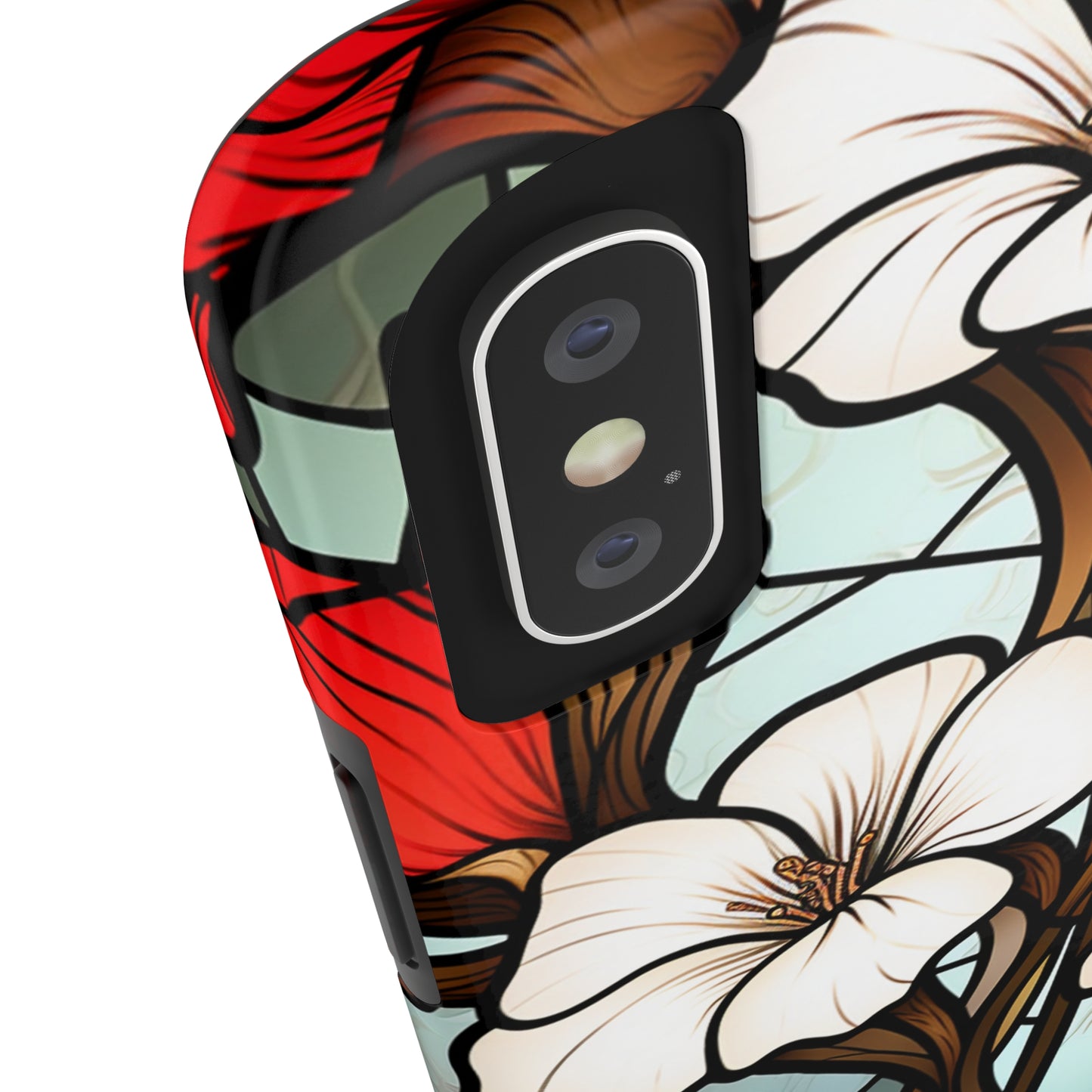 Red and White Floral Stained Glass iPhone Case