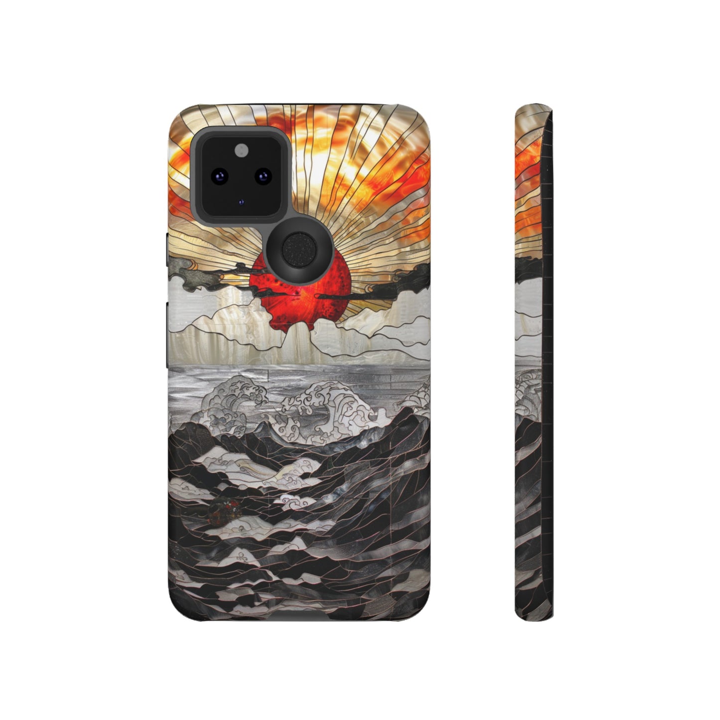 Japanese Rising Sun Phone Case Stained Glass Ocean Wave Phone Cover iPhone 15 Case