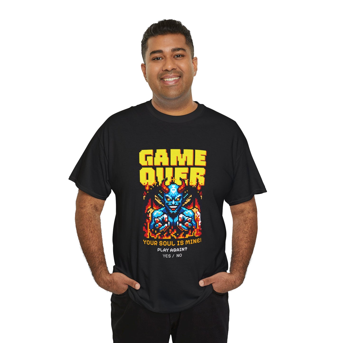 Satan Game Over T-Shirt Retro Gaming Dark Humor Sci-Fi Tee