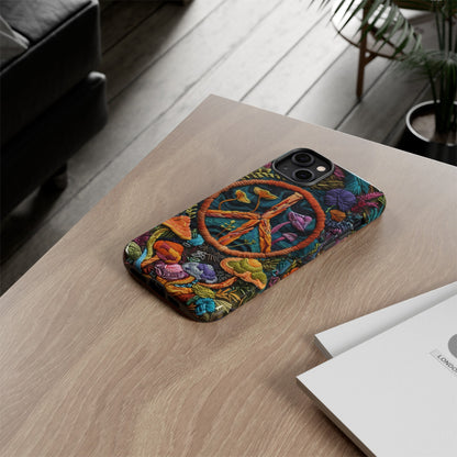 Embroidery Style Magic Mushrooms and Peace Sign Phone Case