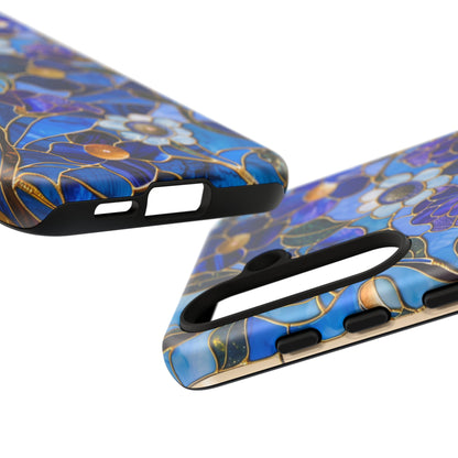 Blue Floral Stained Glass Gold Inlay Wild Flowers Phone Case