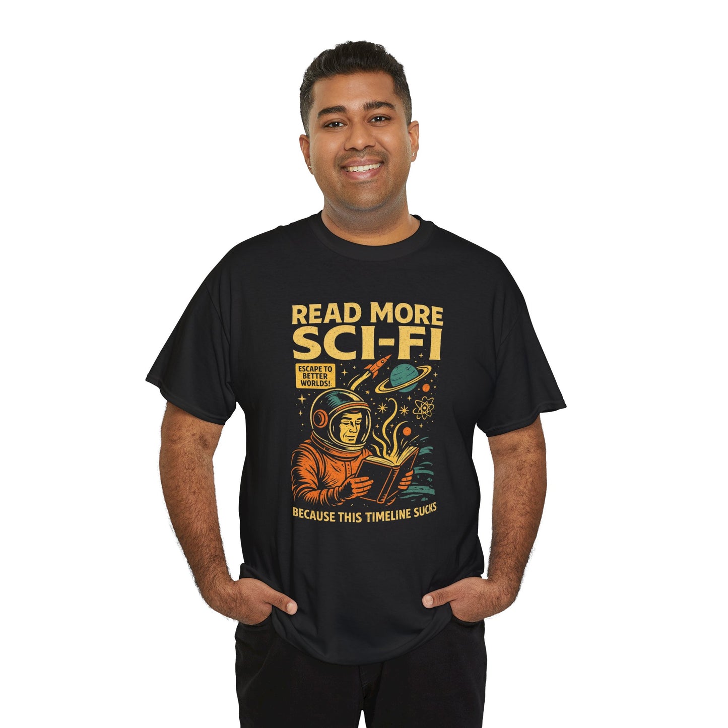 Retro Sci Fi Read More Sci Fi Books T Shirt Nerd Reader Tee