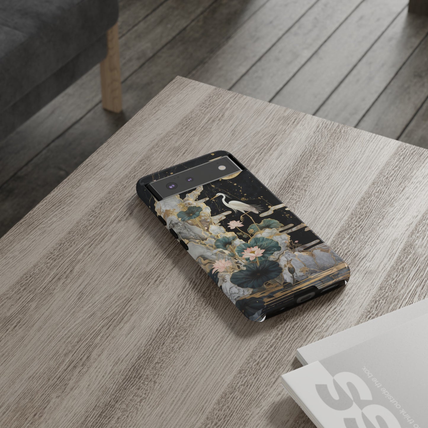 Heron and Moon Floral Zen Art Phone Case