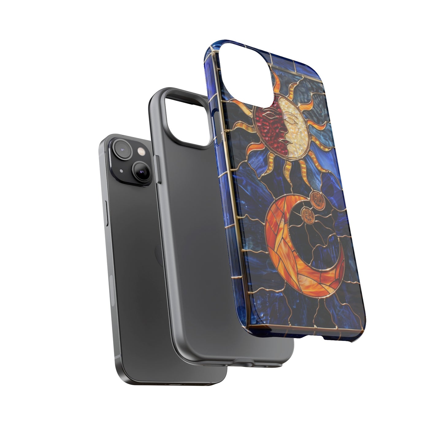 Celestial Stained Glass Moon and Stars iPhone 15 Case