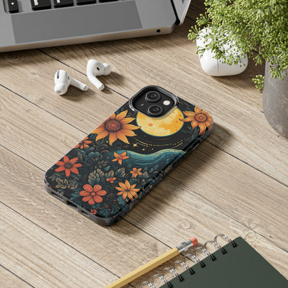 Boho Meets Cottagecore: Floral Sun, Moon & Stars iPhone Case – A Celestial Delight