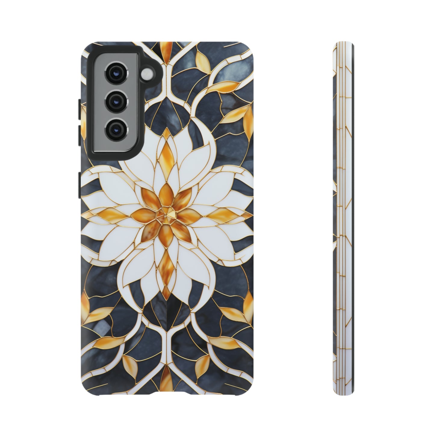 Art Deco Floral Gold & Blue Mosaic