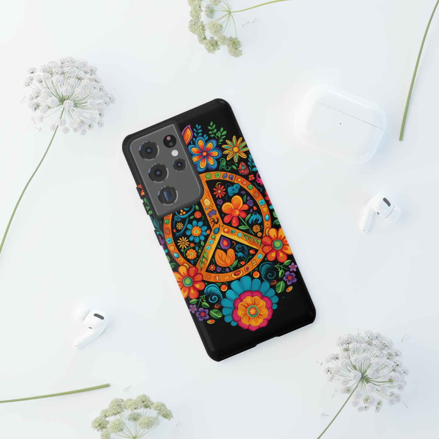 Peace Sign Embroidery Floral Hippie Style Phone Case