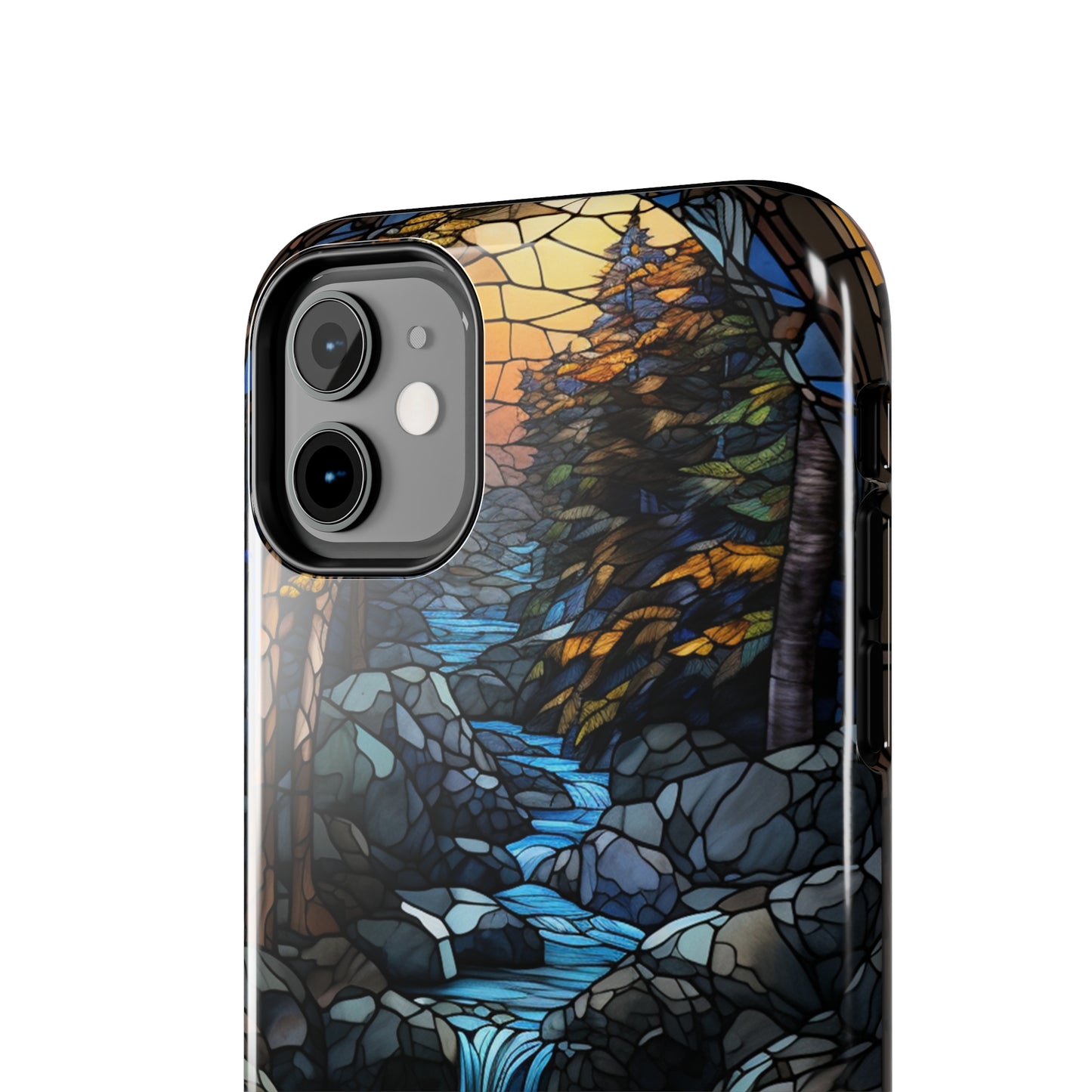 Stained Glass Stone Bridge and River Phone Case: Art Nouveau Floral Design | Bohemian Elegance Compatible with iPhone 14 Pro Max