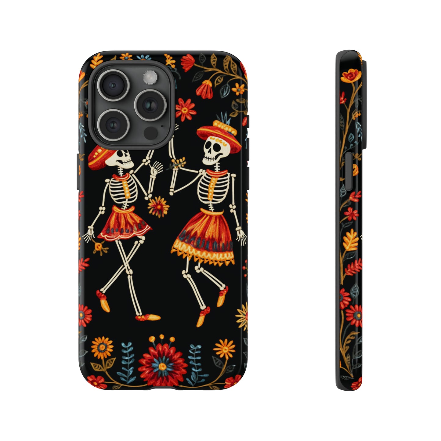 Dead Can Dance, iPhone 15 case, Floral Embroidery Skeletons | Whimsical Dance of the Departed for Google Pixel, iPhone & Samsung Galaxy