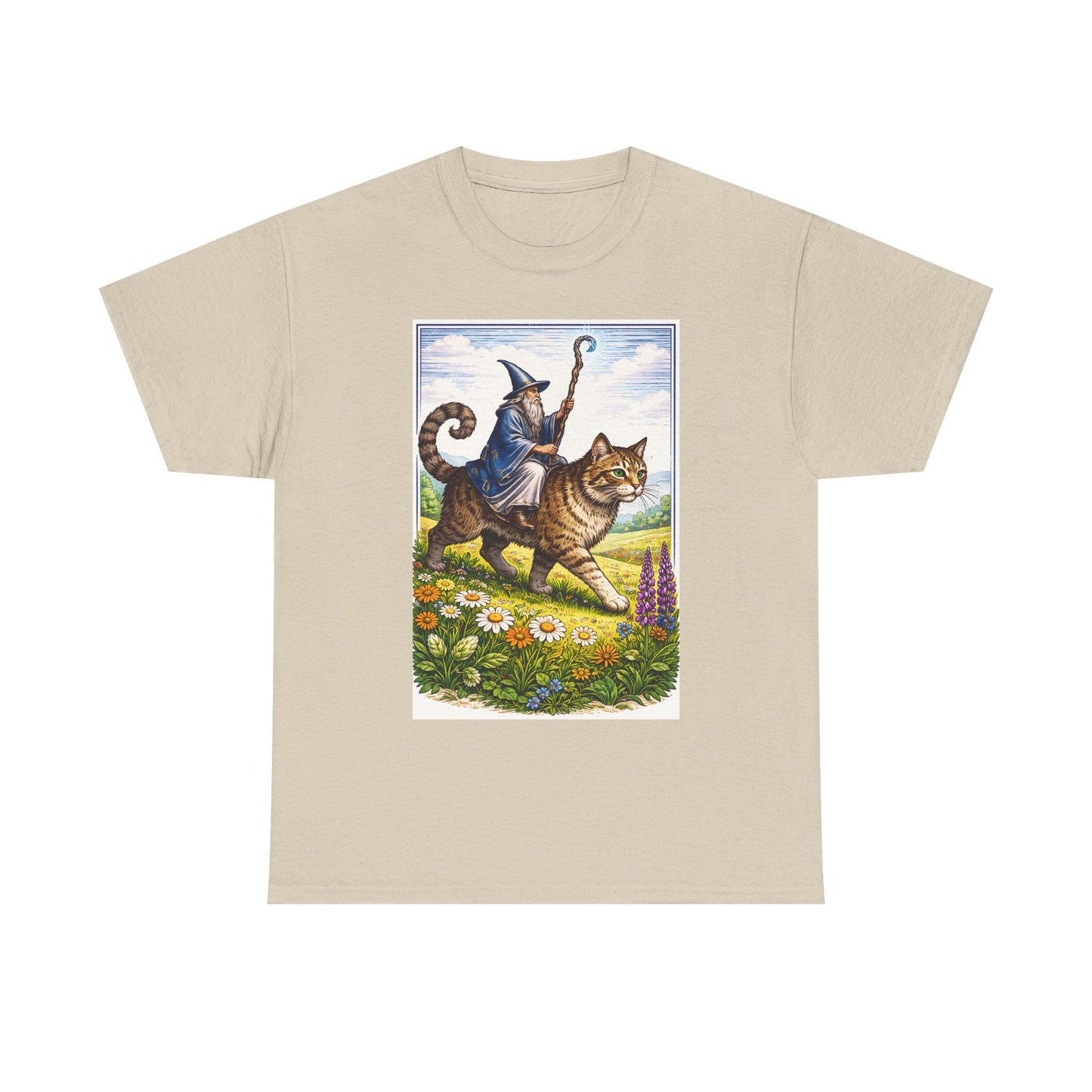 Wizard Cat Rider Vintage Fantasy T Shirt Funny Sorcerer Tee