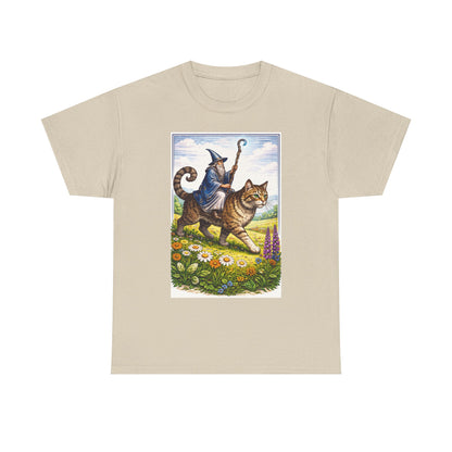 Wizard Cat Rider Vintage Fantasy T Shirt Funny Sorcerer Tee