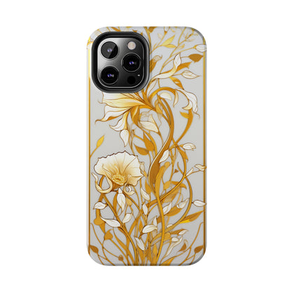 Gold floral Elegance: Art Deco Stained Glass iPhone Case | Vintage Glamour & Modern Protection for iPhone Models 11 through 14 Pro Max