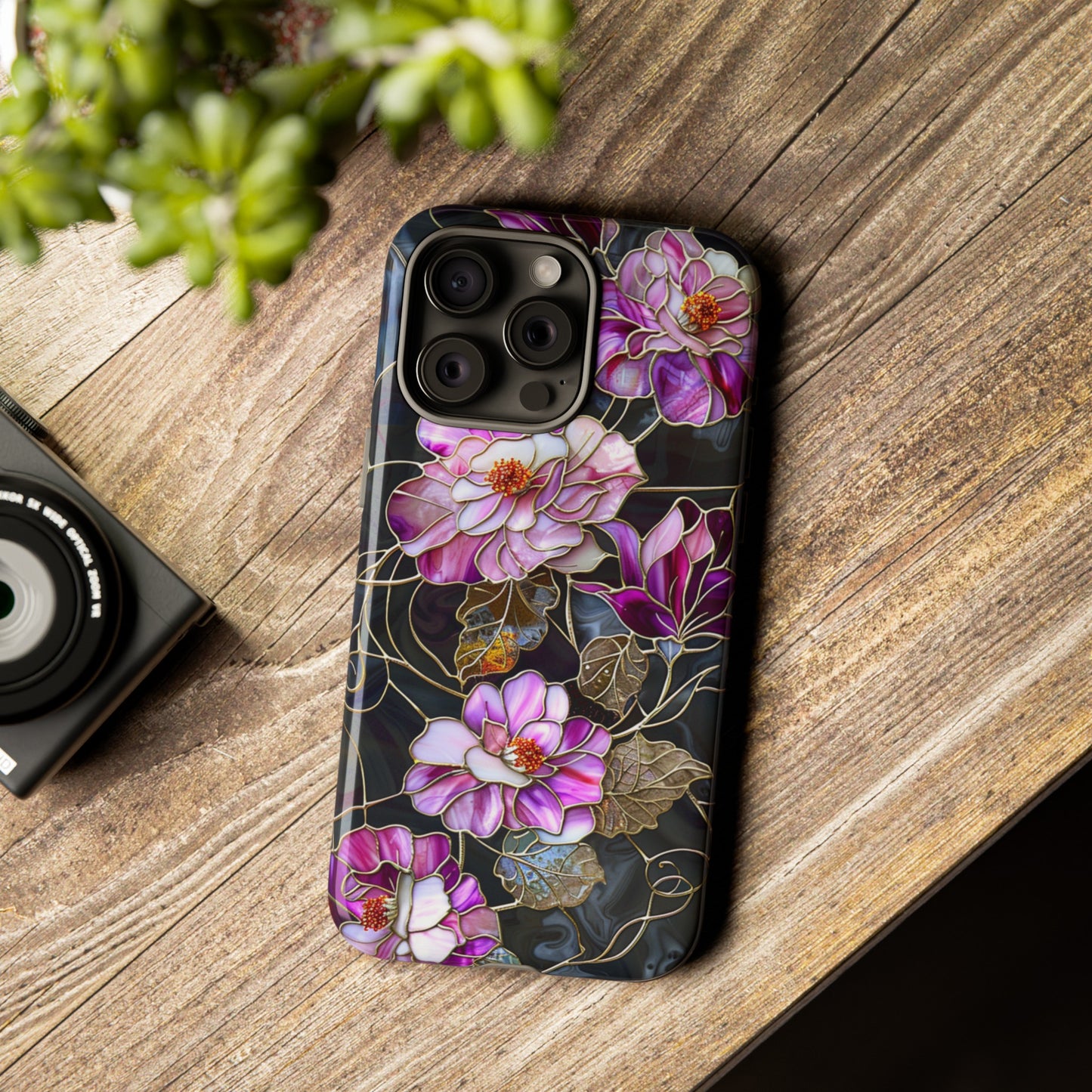 Magenta Color Floral Stained Glass Phone Case